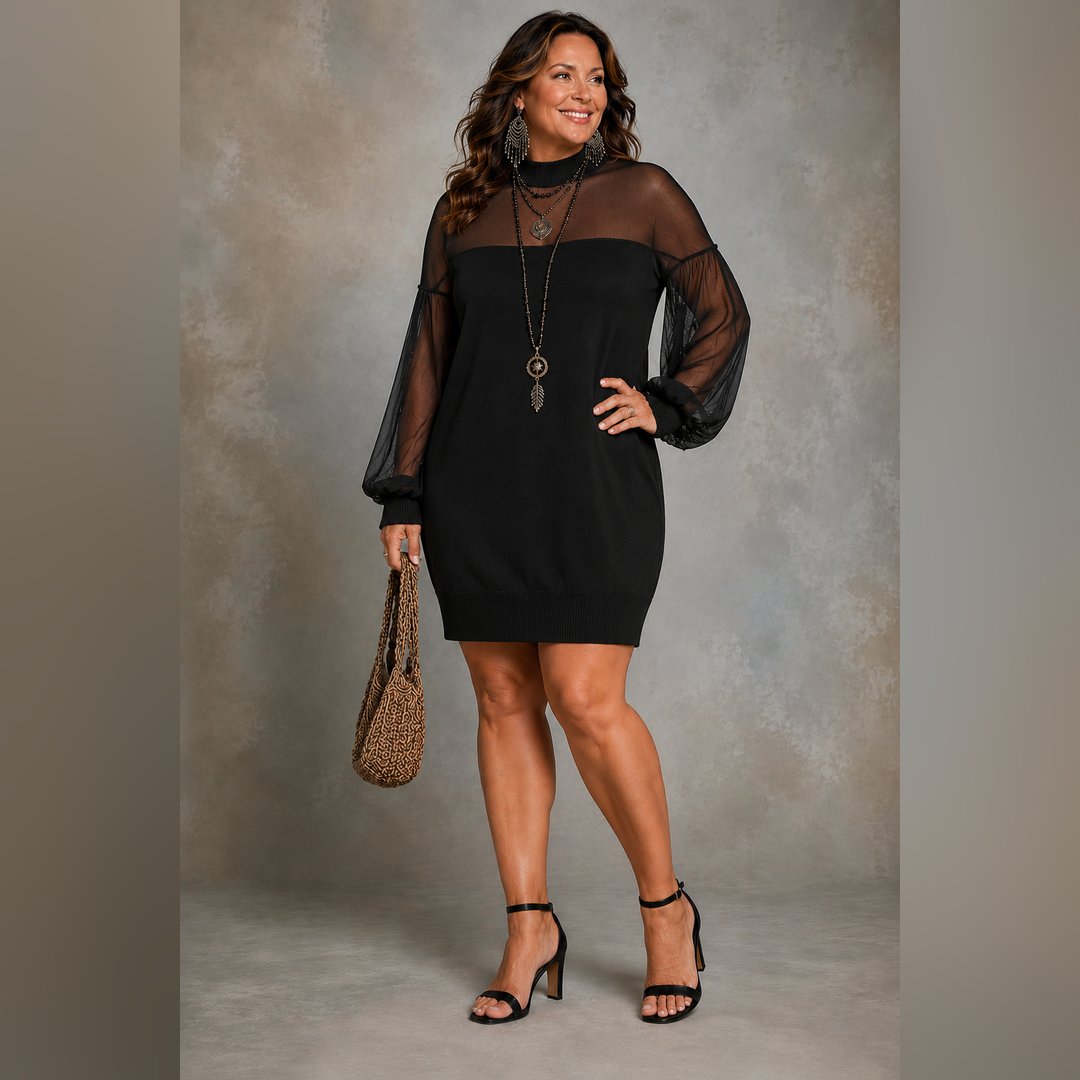 Bénédicte | Robe mini manches filet noir
