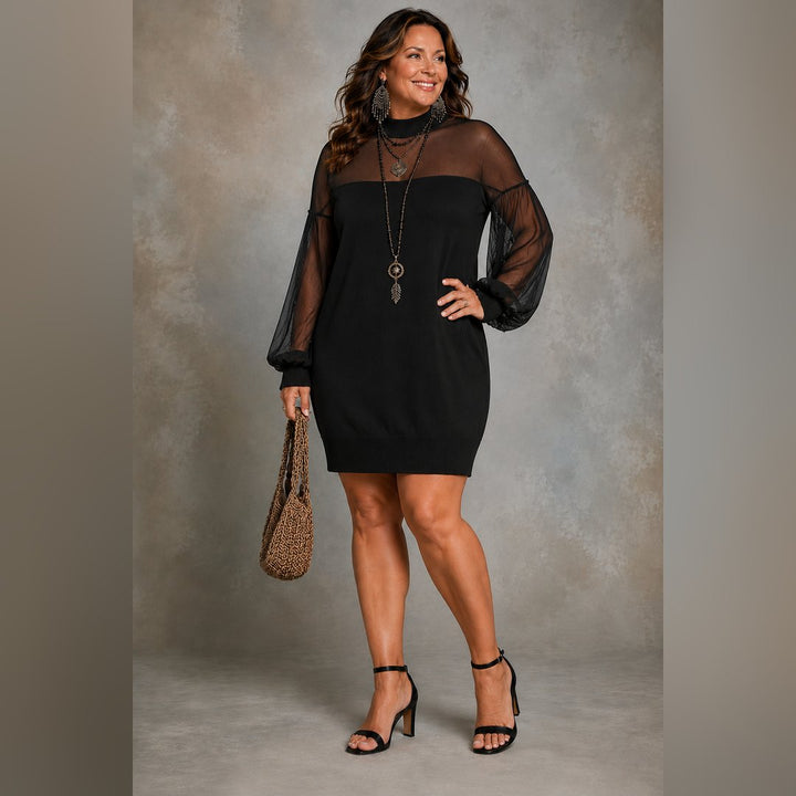 Bénédicte | Robe mini manches filet noir