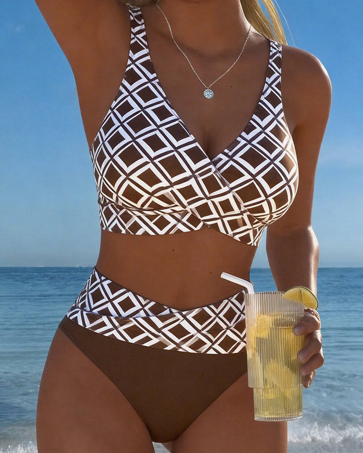 Marci | Bikini carreaux taille haute sans armature