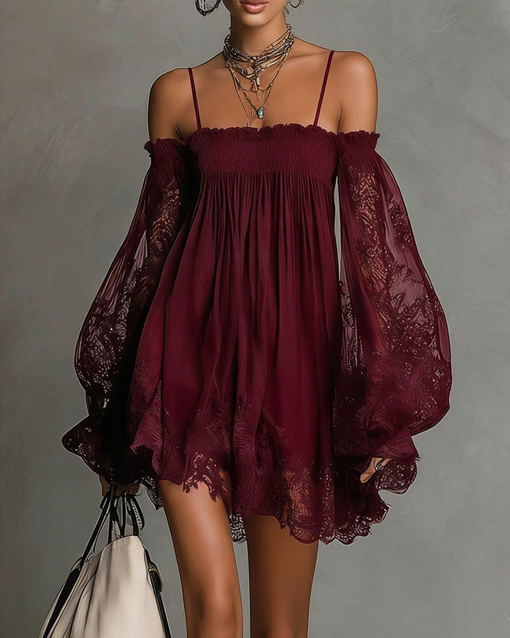 Fernande | Robe mini chiffon dentelle bleu marine