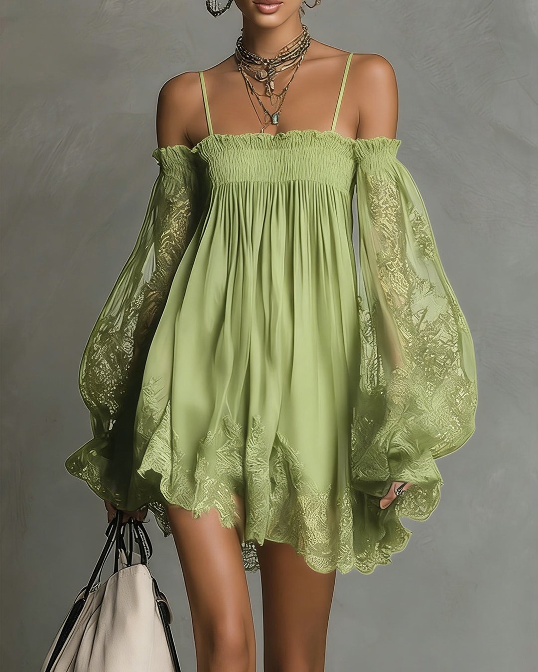 Fernande | Robe mini chiffon dentelle bleu marine