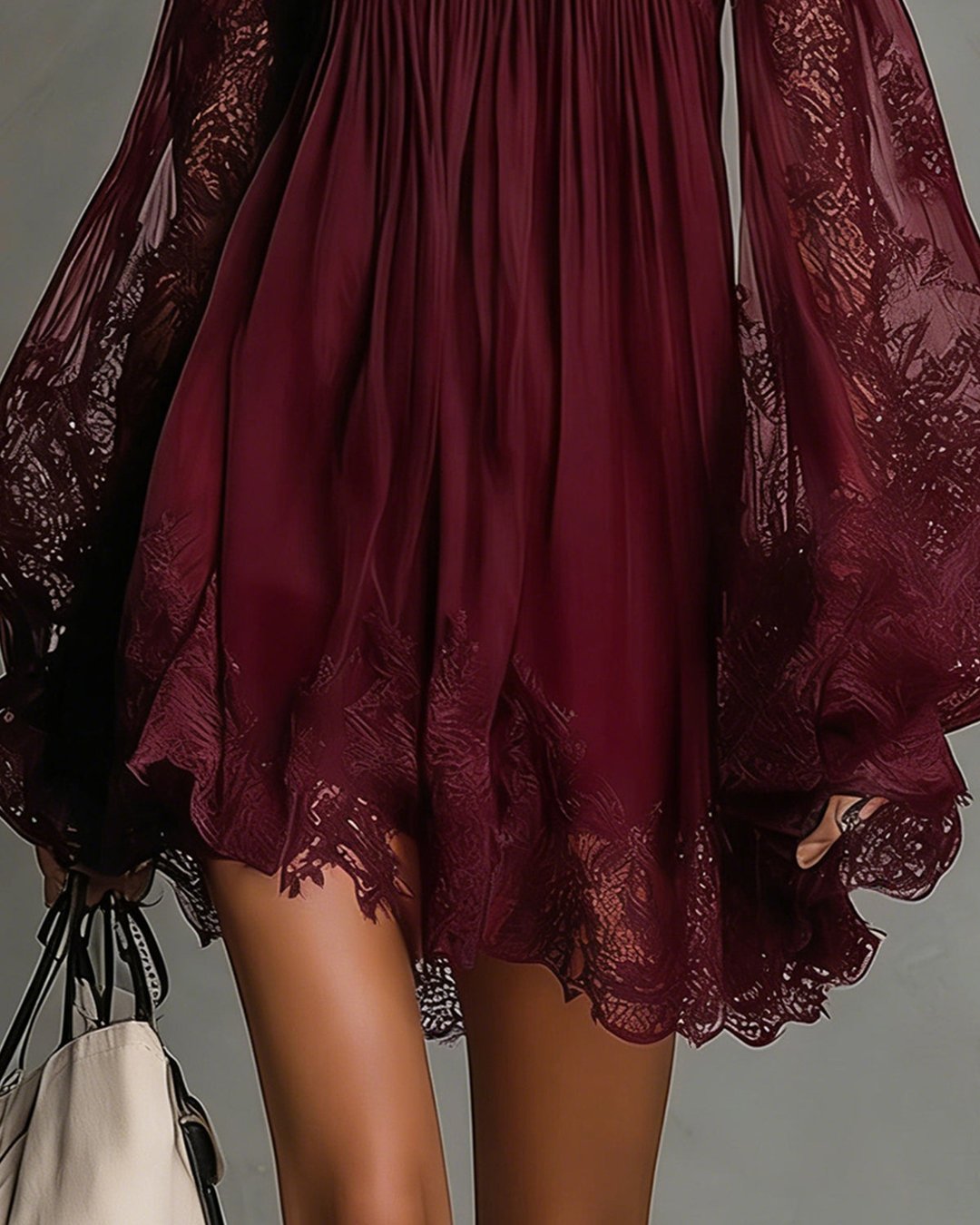 Fernande | Robe mini chiffon dentelle bleu marine