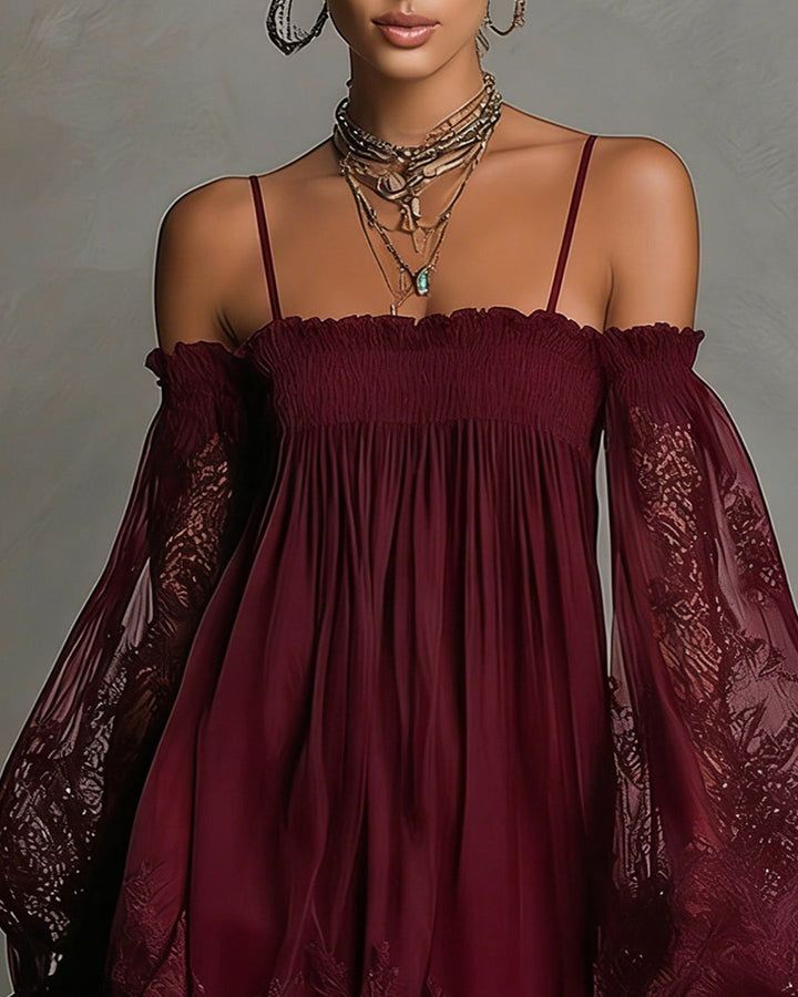 Fernande | Robe mini chiffon dentelle bleu marine