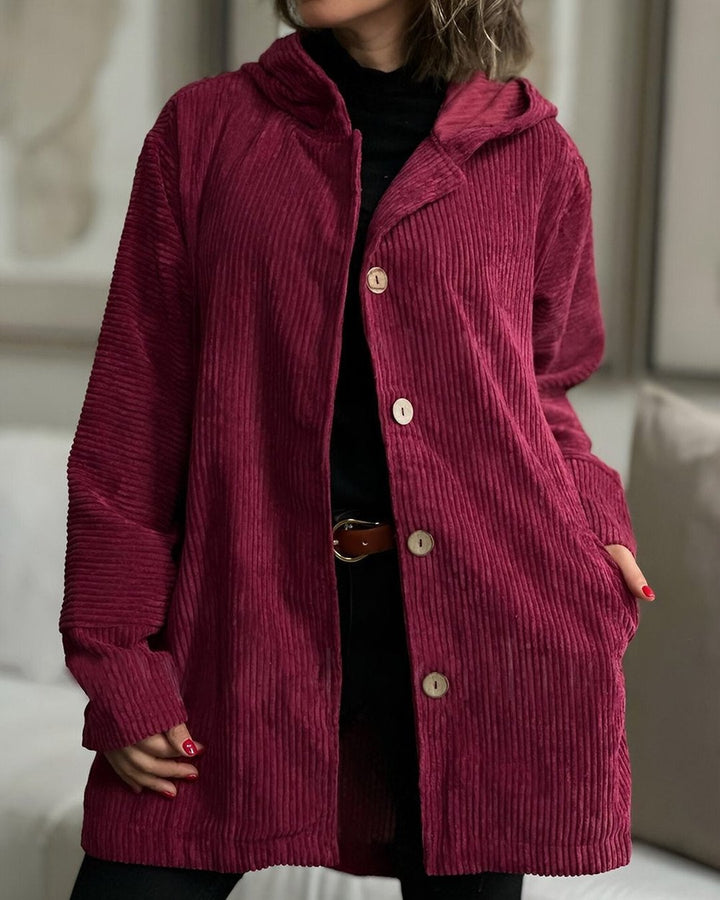Mae | Blouson douillet velours côtelé à capuche
