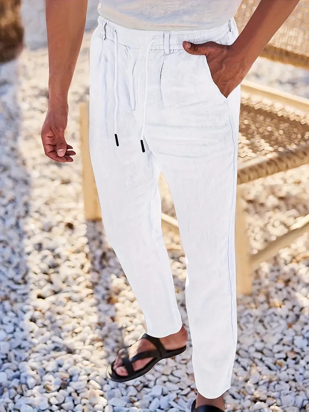 Otis | Pantalon large lin cordon de serrage