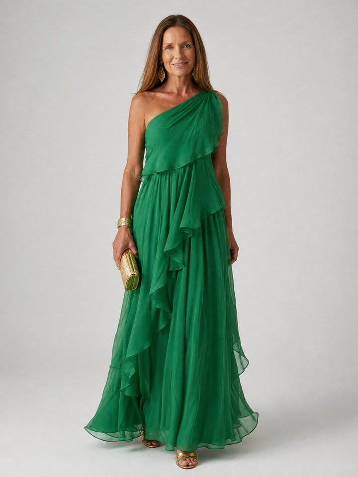 Isobel | Robe maxi chiffon asymétrique