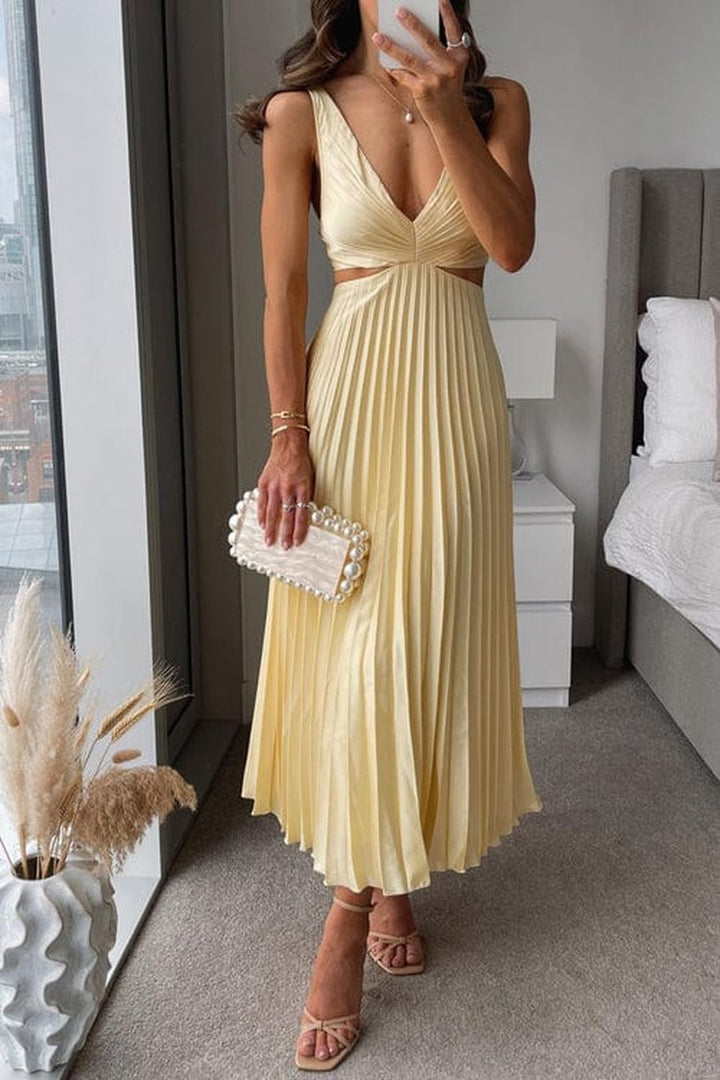 Shelly | Robe midi satin plissée