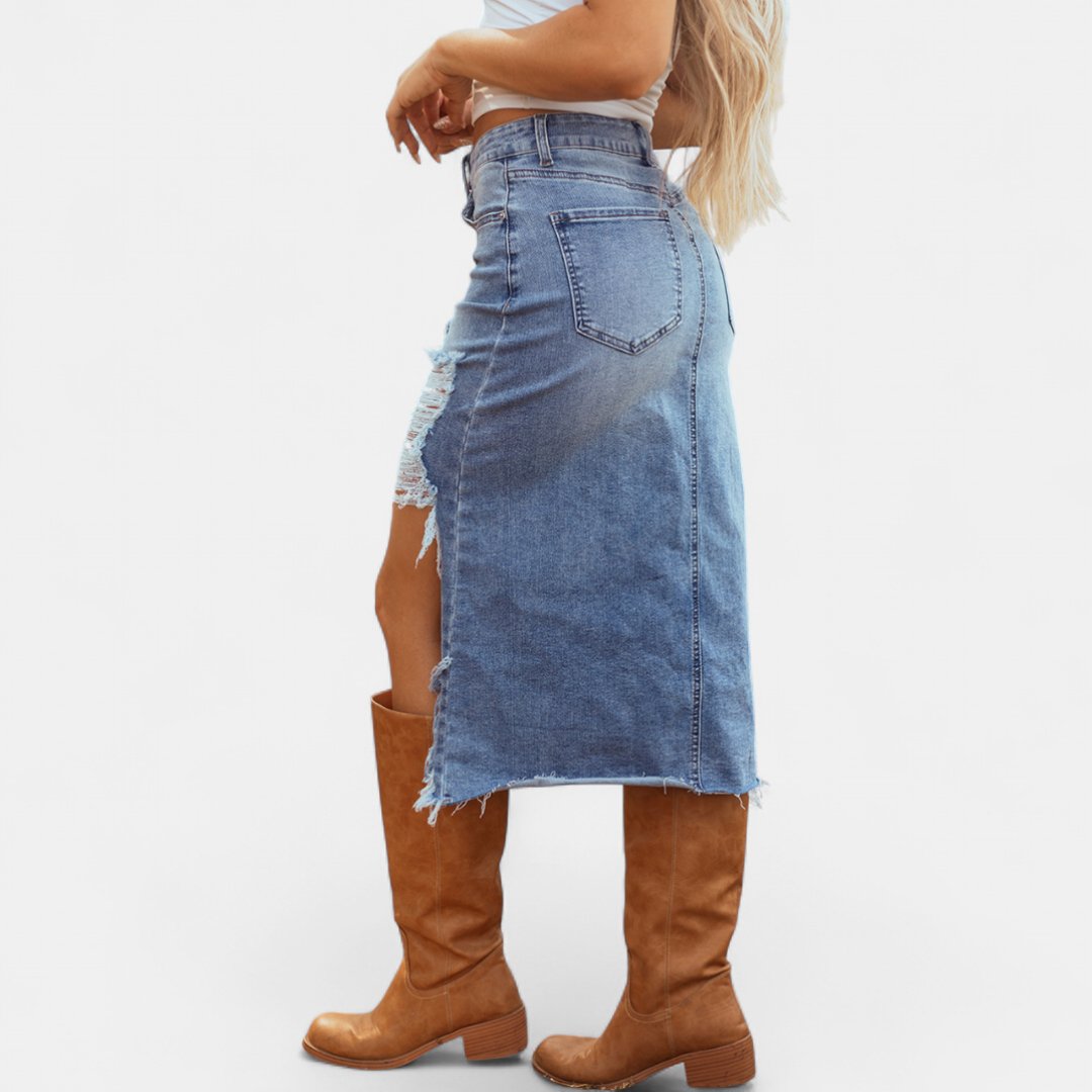Staci | Jupe denim ample maxi taille haute