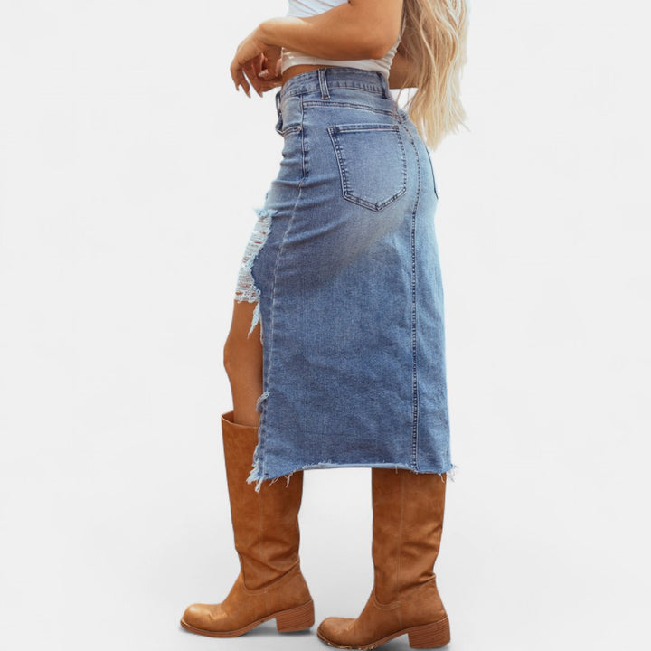 Staci | Jupe denim ample maxi taille haute