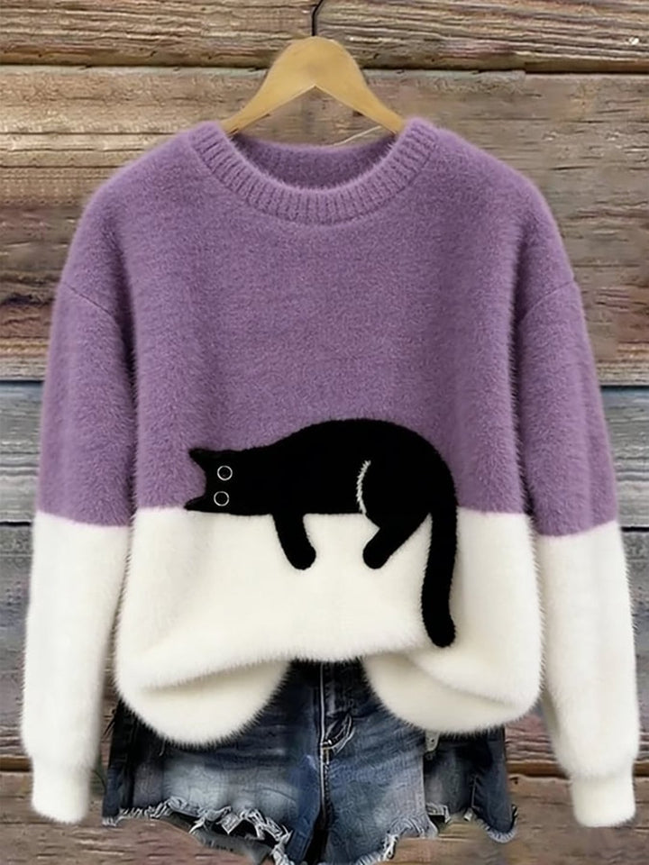 Jocelyne | Pull ample imprimé chat