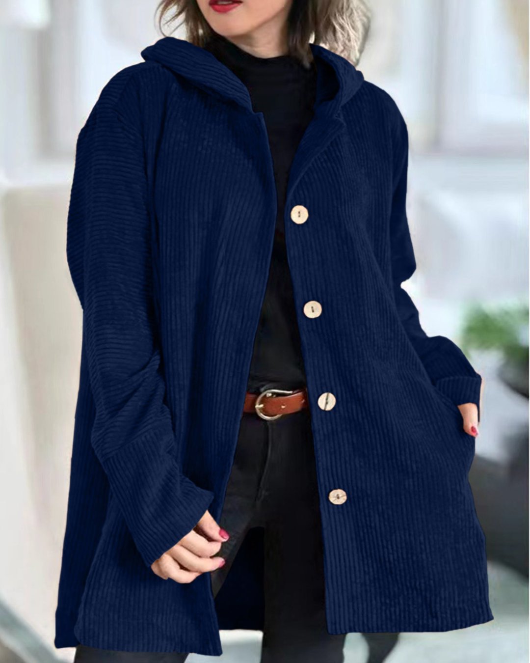 Mae | Blouson douillet velours côtelé à capuche