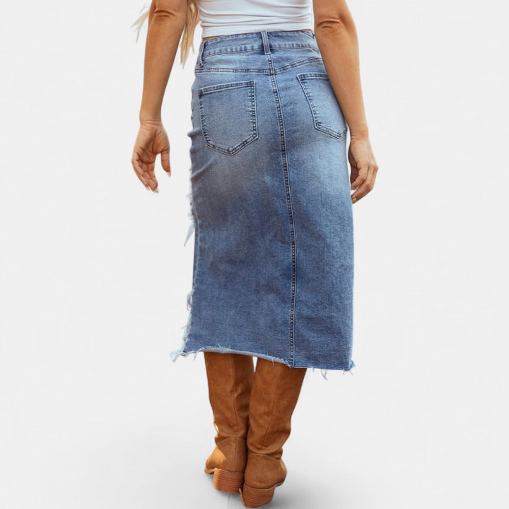 Staci | Jupe denim ample maxi taille haute