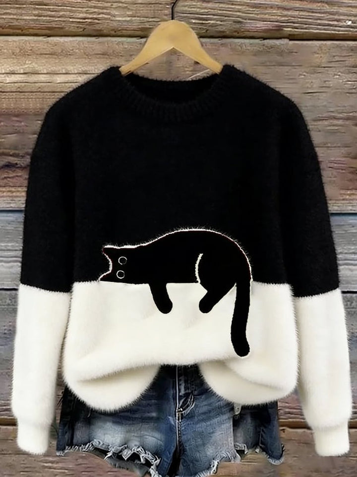 Jocelyne | Pull ample imprimé chat
