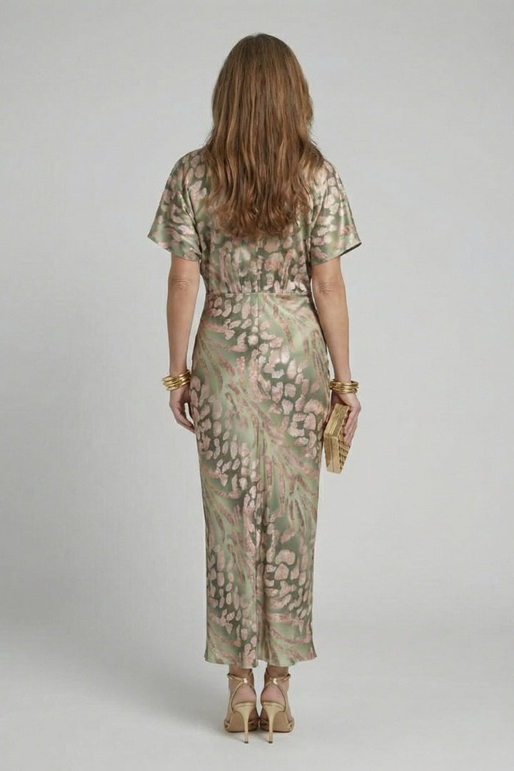 Taryn | Robe midi imprimé abstrait taille torsadée