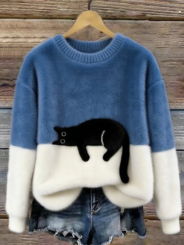 Jocelyne | Pull ample imprimé chat