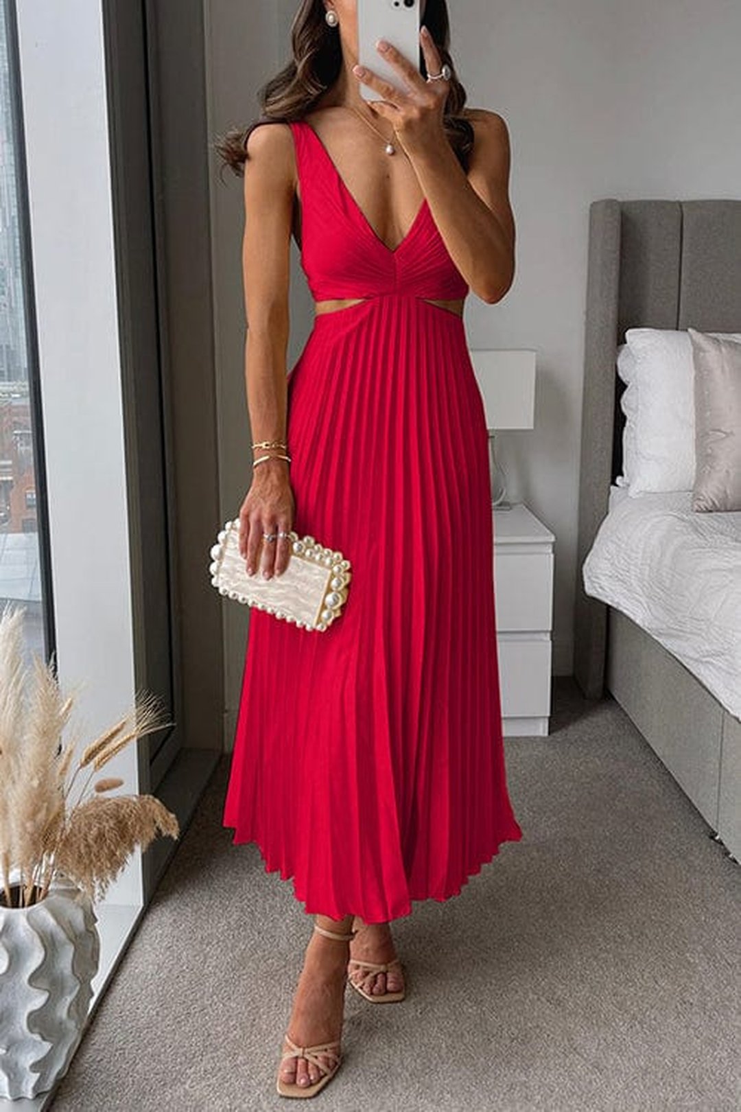 Shelly | Robe midi satin plissée