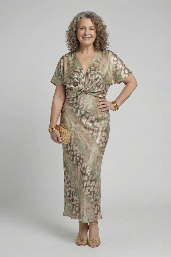 Taryn | Robe midi imprimé abstrait taille torsadée