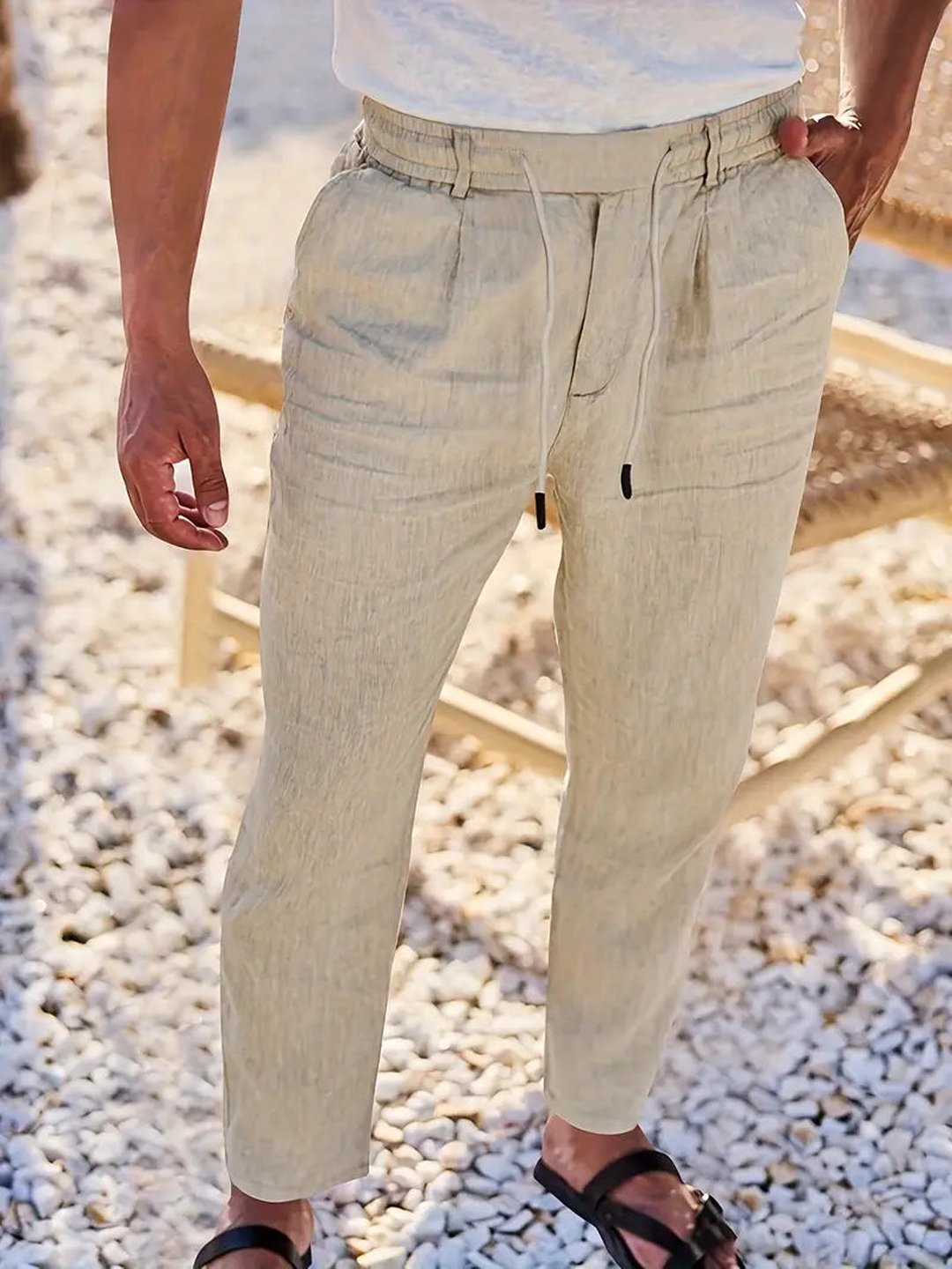 Otis | Pantalon large lin cordon de serrage
