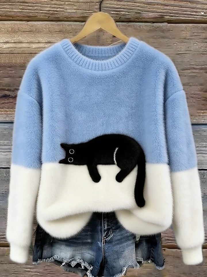 Jocelyne | Pull ample imprimé chat