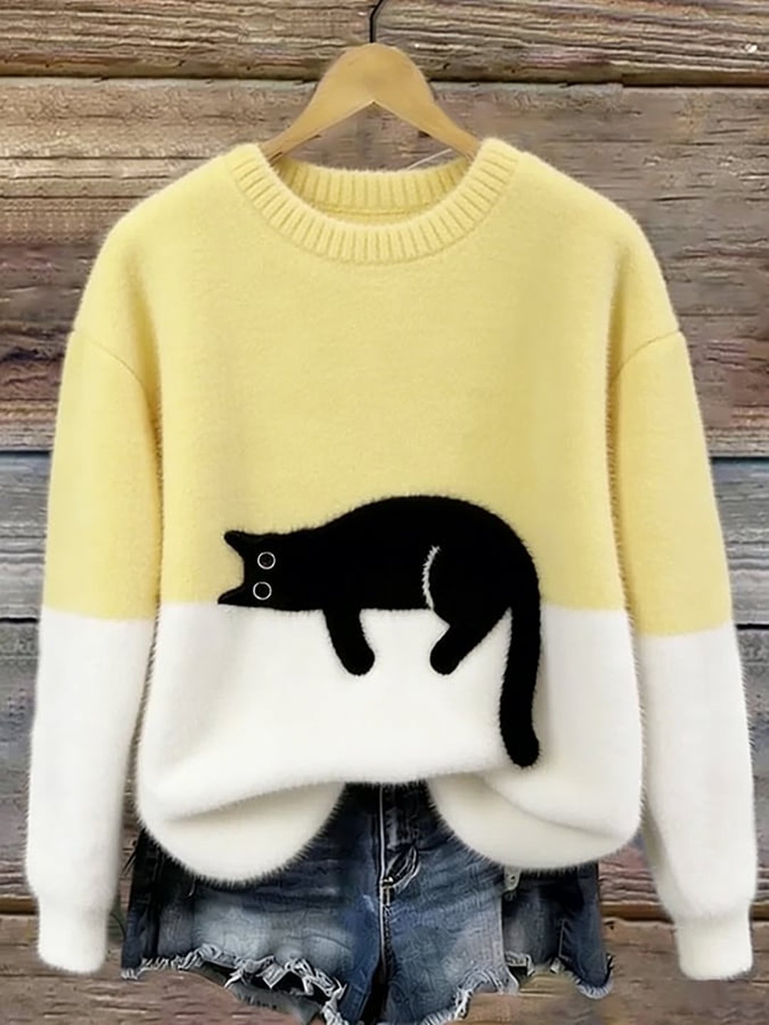 Jocelyne | Pull ample imprimé chat