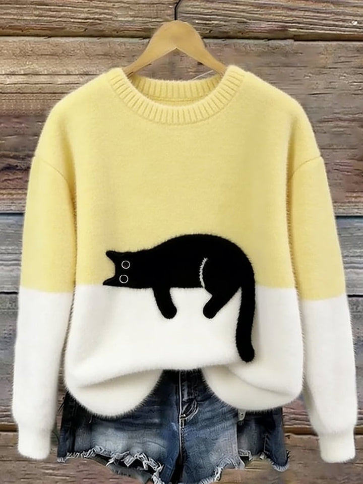 Jocelyne | Pull ample imprimé chat