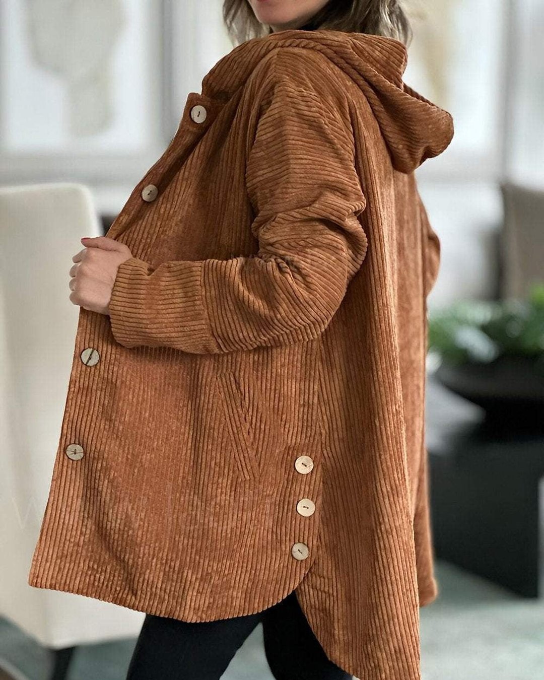 Mae | Blouson douillet velours côtelé à capuche