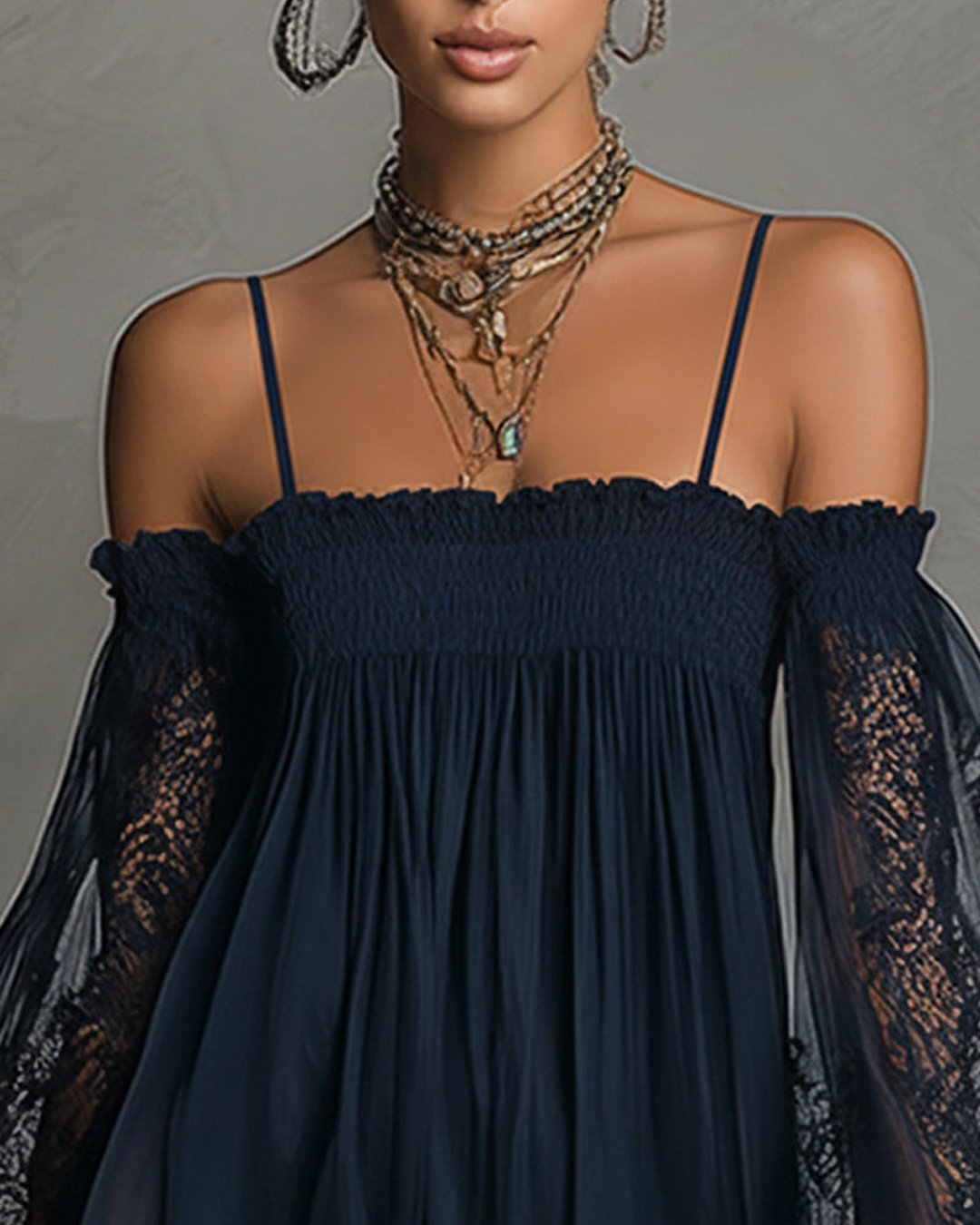 Fernande | Robe mini chiffon dentelle bleu marine