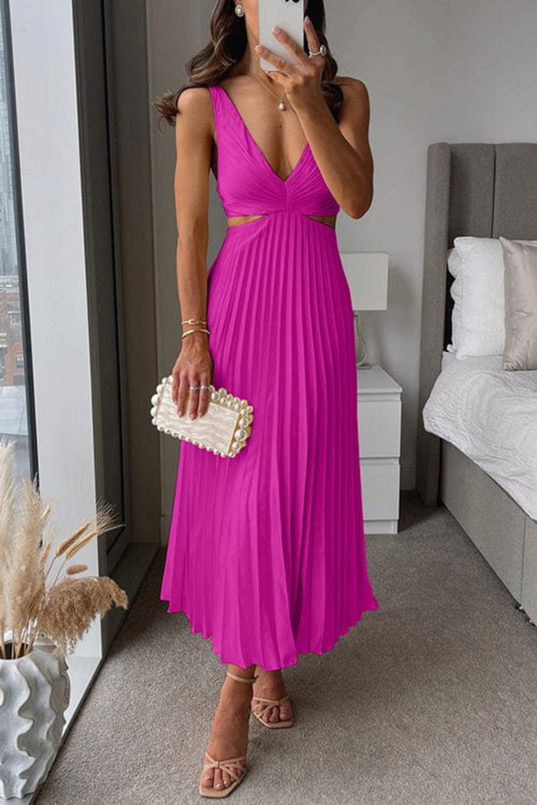 Shelly | Robe midi satin plissée