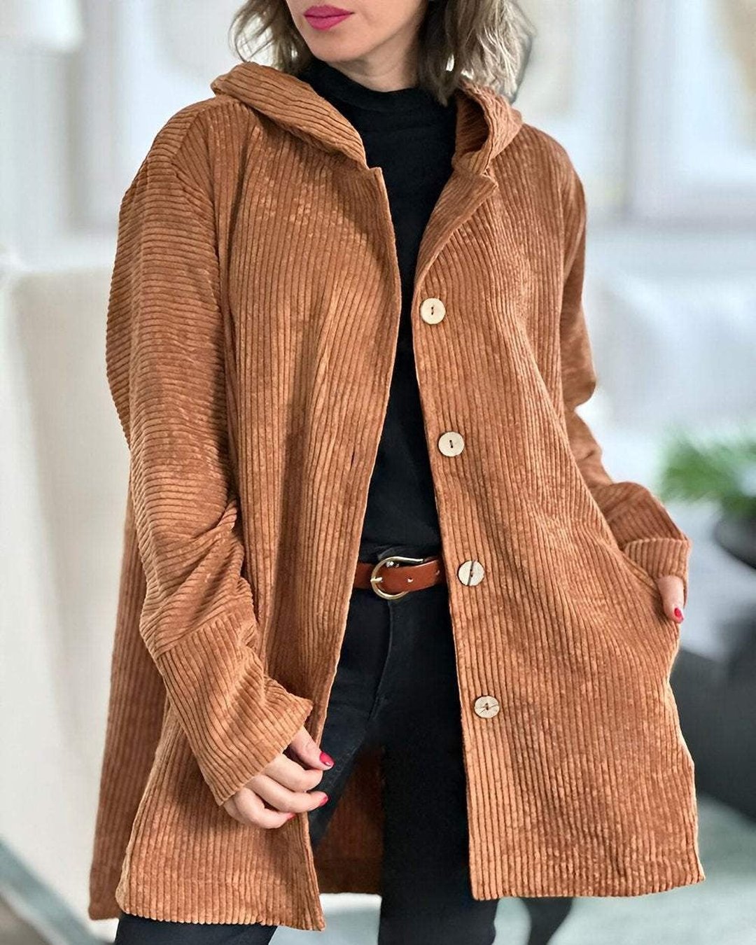 Mae | Blouson douillet velours côtelé à capuche