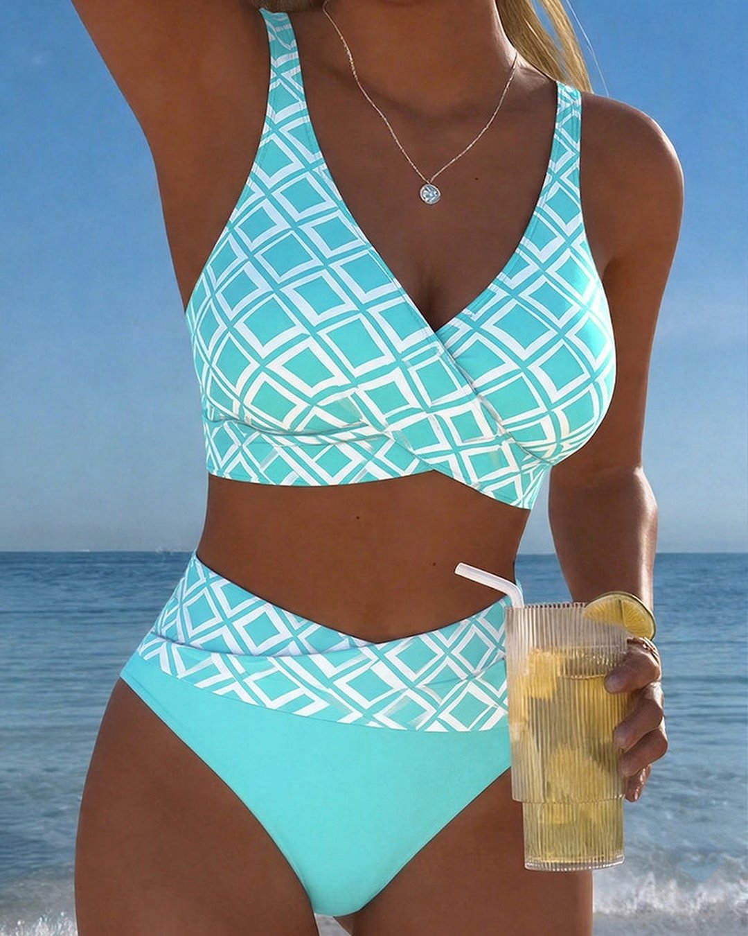 Marci | Bikini carreaux taille haute sans armature