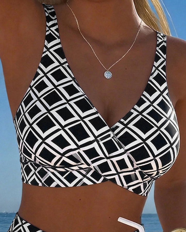 Marci | Bikini carreaux taille haute sans armature