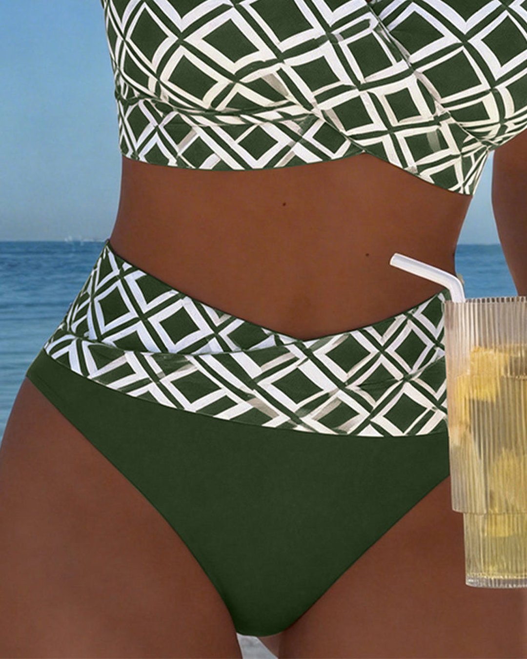 Marci | Bikini carreaux taille haute sans armature