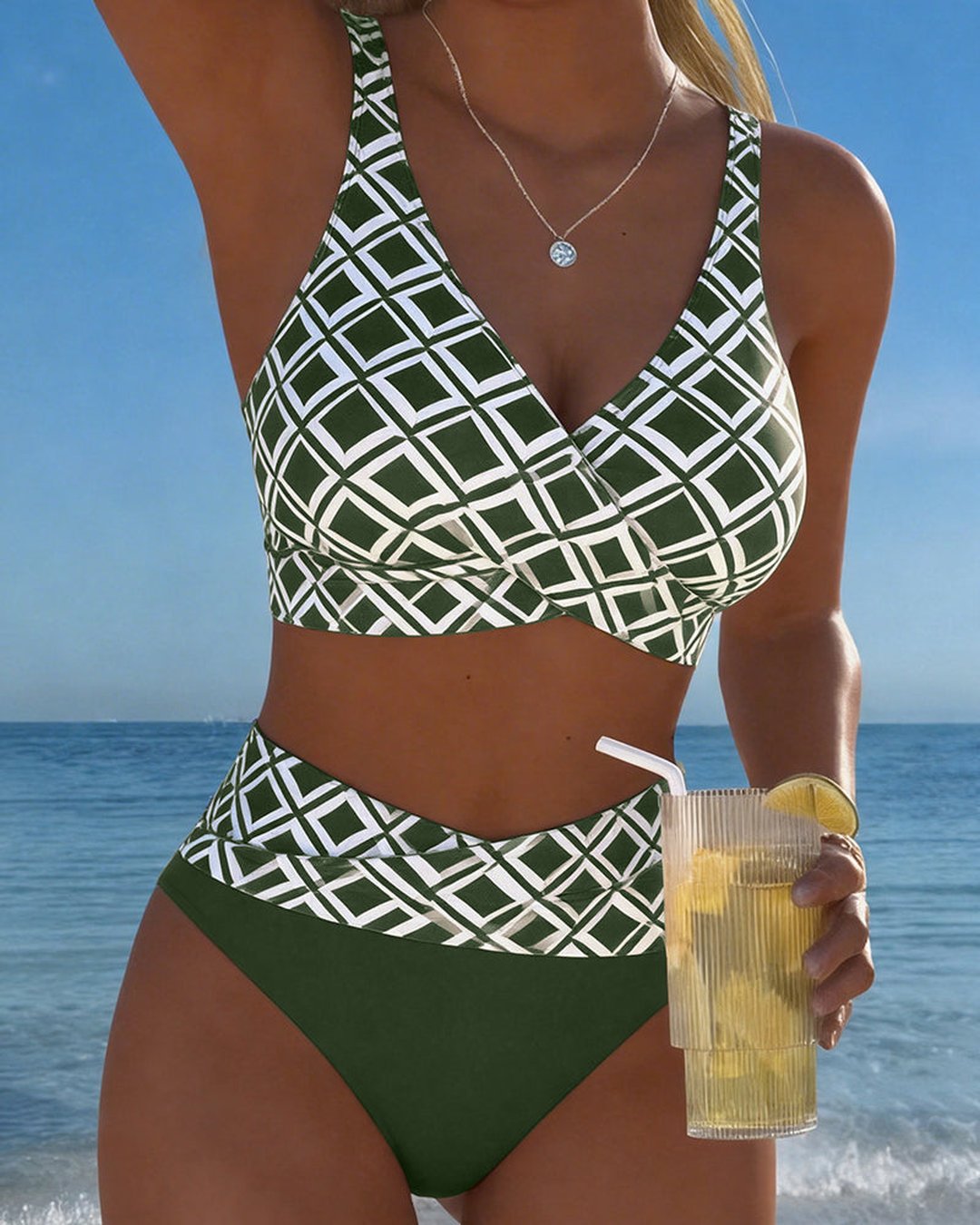 Marci | Bikini carreaux taille haute sans armature