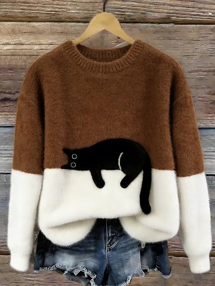 Jocelyne | Pull ample imprimé chat
