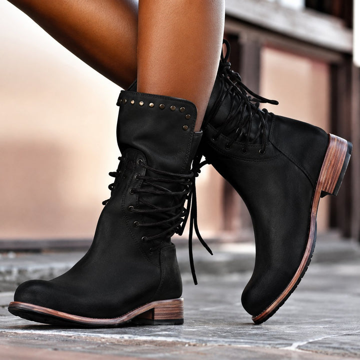 Chelsey | Bottes motard lacées croisées polaire