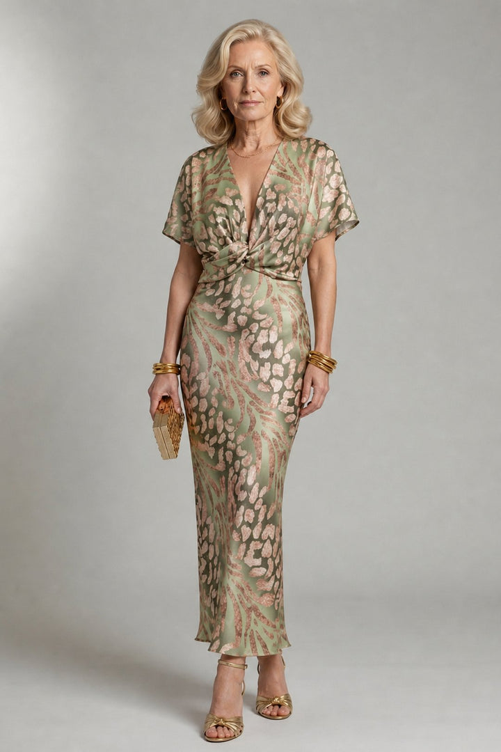 Taryn | Robe midi imprimé abstrait taille torsadée