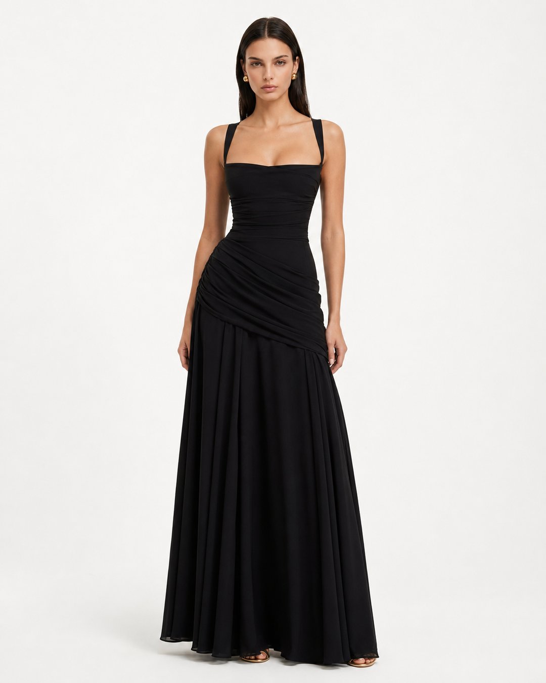 Phoebe | Robe maxi avec encolure carrée froncée