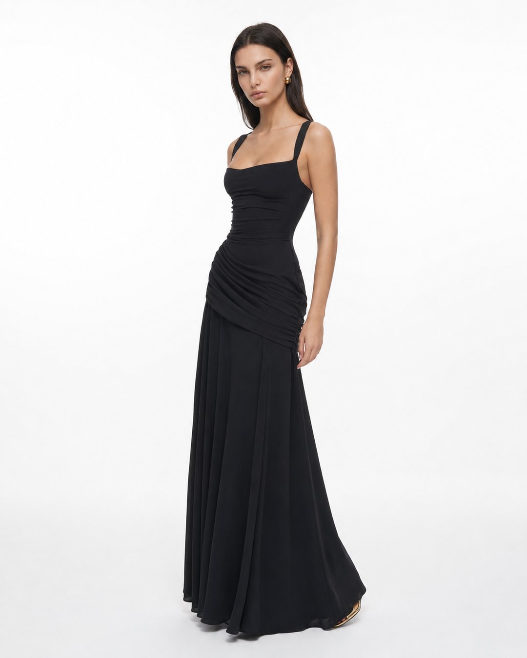 Phoebe | Robe maxi avec encolure carrée froncée