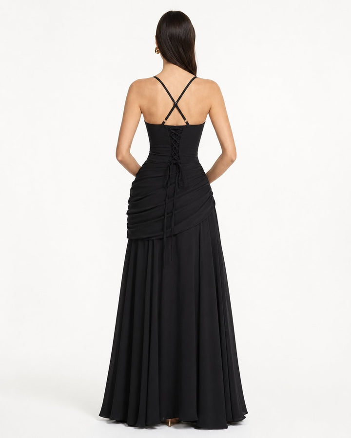 Phoebe | Robe maxi avec encolure carrée froncée