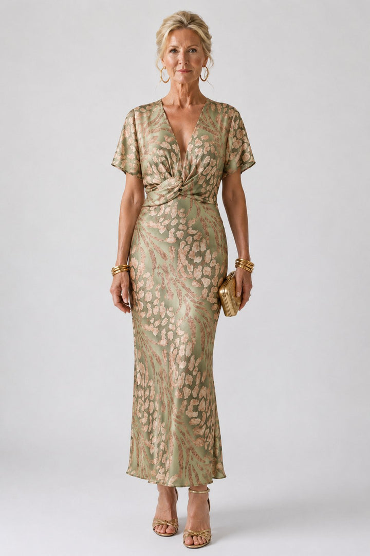 Taryn | Robe midi imprimé abstrait taille torsadée