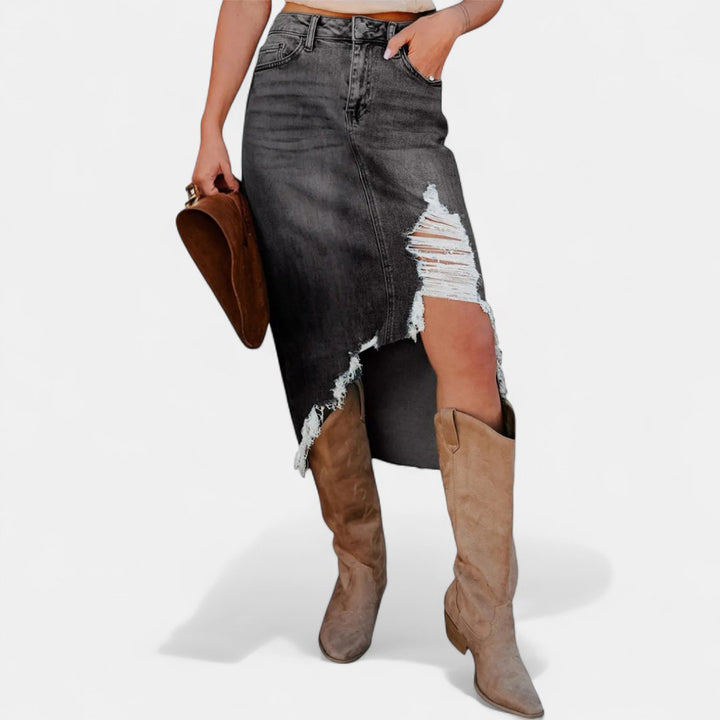 Staci | Jupe denim ample maxi taille haute