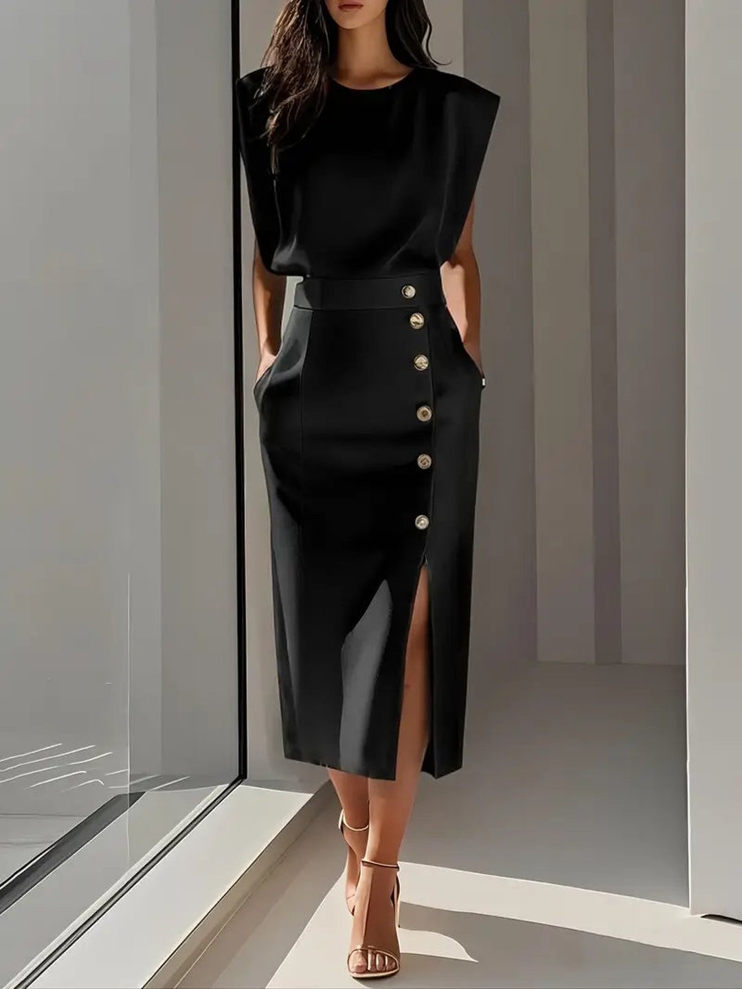 Petronella | Robe midi avec fente latérale