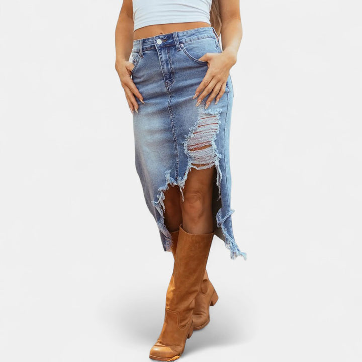 Staci | Jupe denim ample maxi taille haute