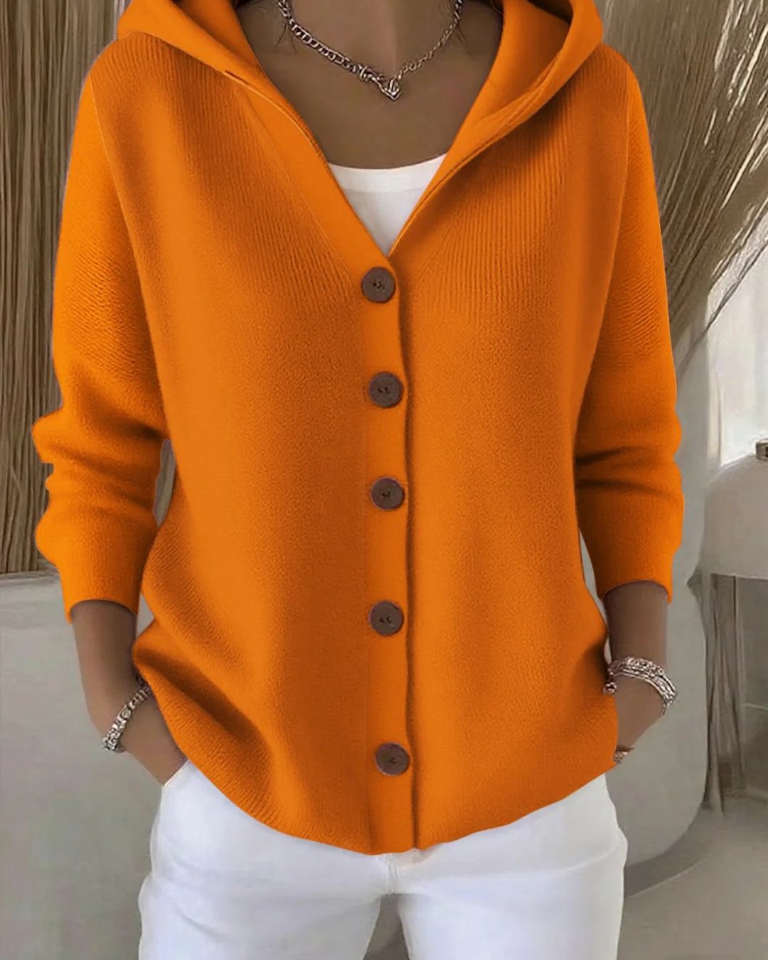 Tiphaine | Cardigan tricoté à capuche boutonné