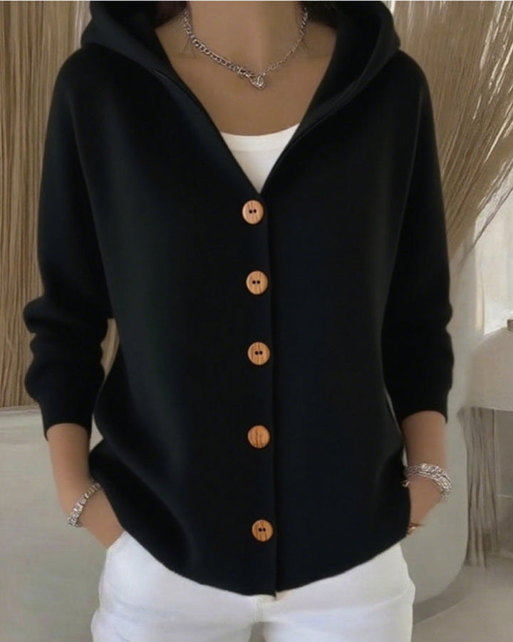 Tiphaine | Cardigan tricoté à capuche boutonné
