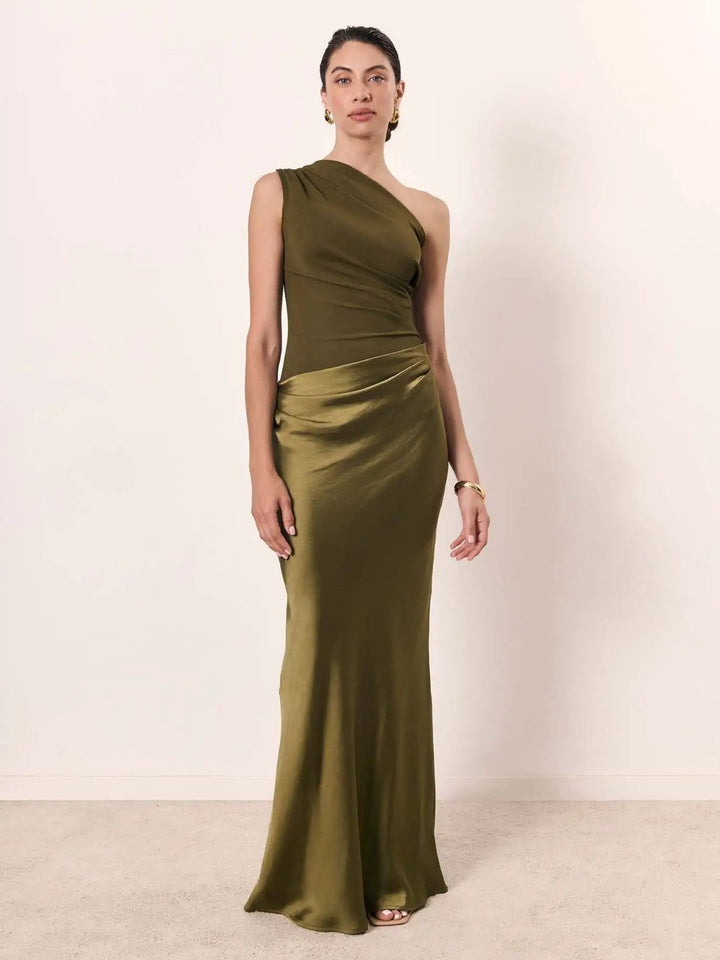 Nanette | Robe maxi satin asymétrique