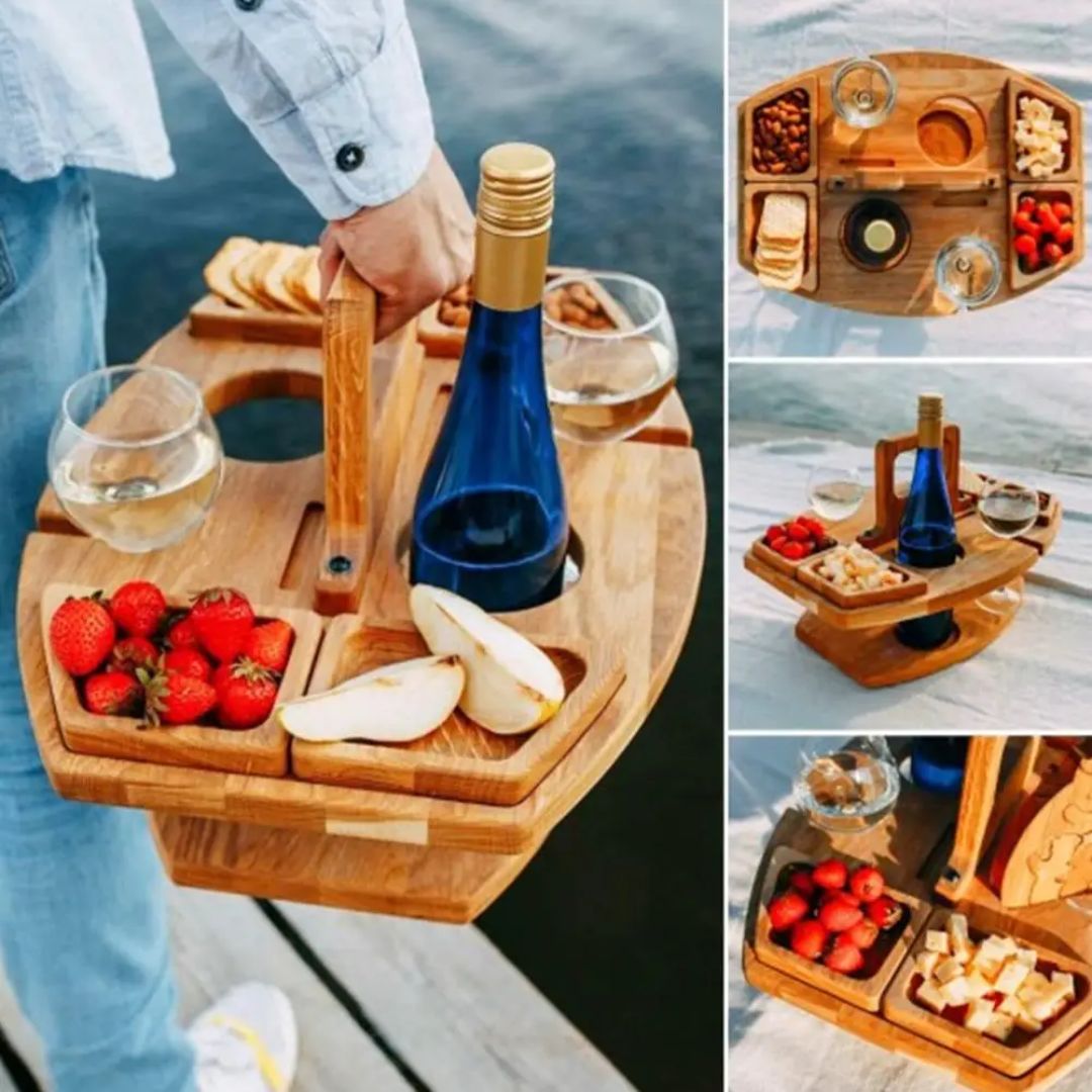 VinoVista | Foldable Wooden Portable Wine Table