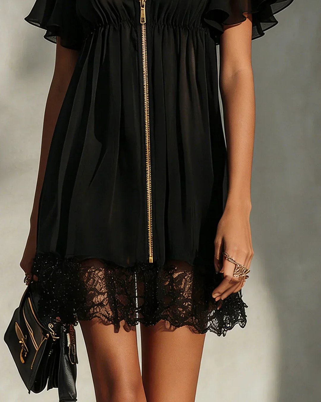 Bérengère | Robe mini dentelle zip avant