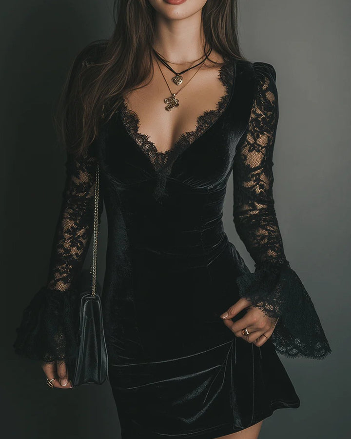 Osmonde | Robe velours et dentelle mini
