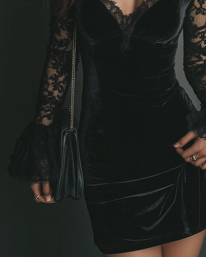 Osmonde | Robe velours et dentelle mini